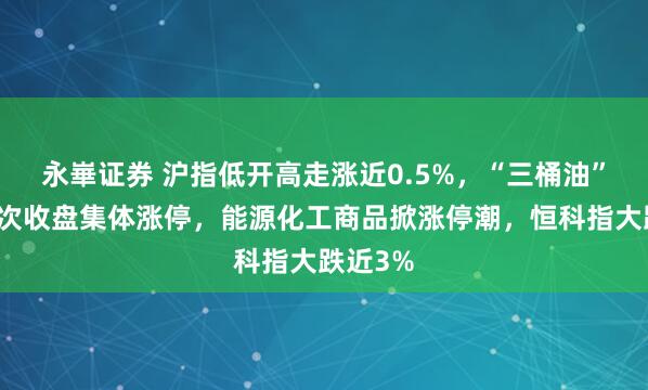 永崋证券 沪指低开高走涨近0.5%，“三桶油”历史首次收盘集体涨停，能源化工商品掀涨停潮，恒科指大跌近3%