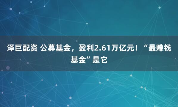 泽巨配资 公募基金,盈利2.61万亿元!“最赚钱基金”是它