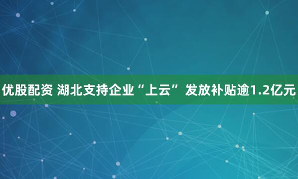 优股配资 湖北支持企业“上云” 发放补贴逾1.2亿元