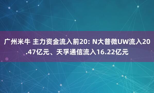 广州米牛 主力资金流入前20: N大普微UW流入20.47亿元、天孚通信流入16.22亿元
